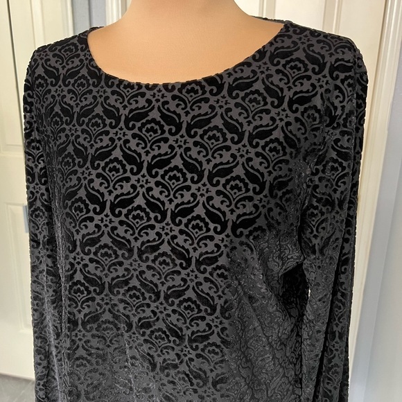 Talbots Black Velvet Burnout Damask Tie Sleeve Witchy Whimsigoth Top - Picture 2 of 7